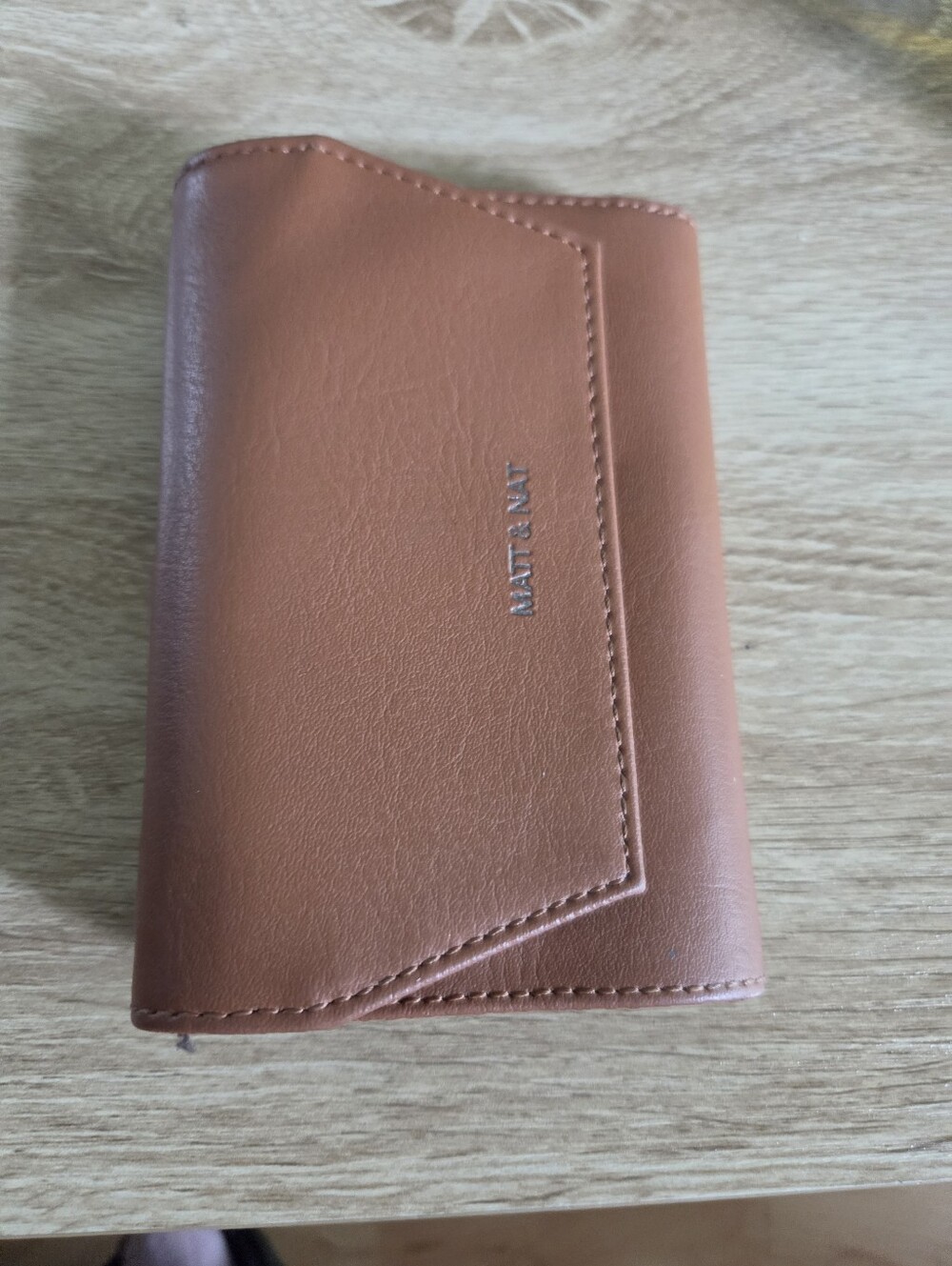 Matt & Nat Tan Vegan Card Wallet with Stitched Panel